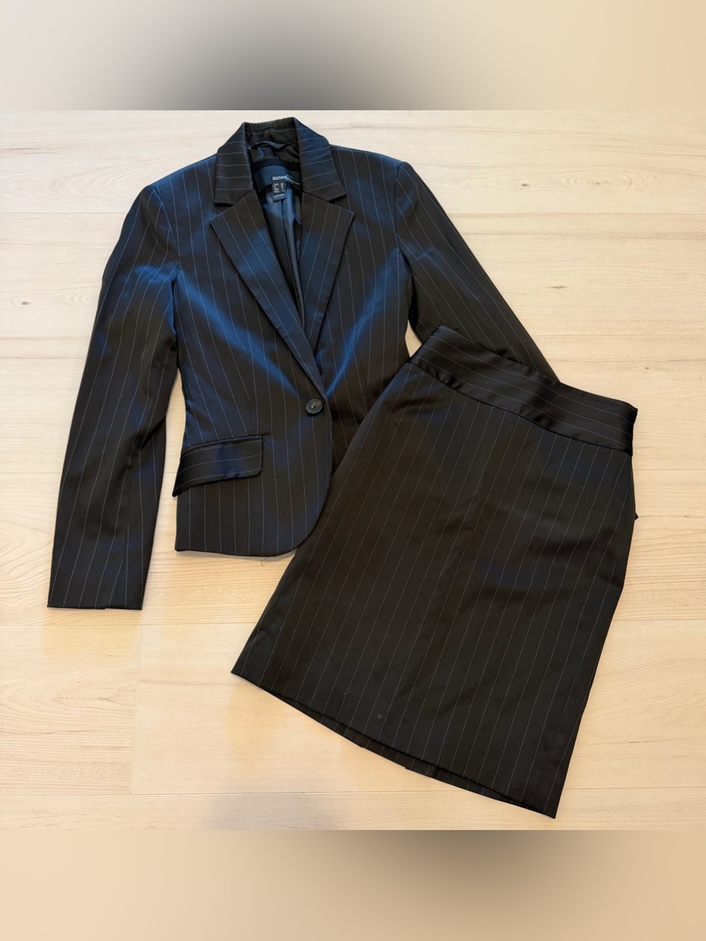 Mango Black Striped Blazer and Skirt Size 2